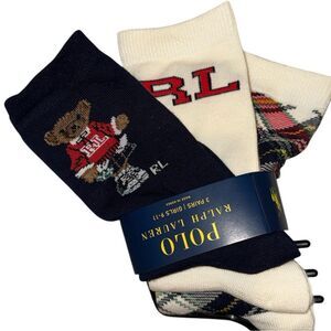 POLO RALPH LAUREN GIRLS SOCKS THREE 3️⃣ PAIRS ASSORTED FITS SHOE SIZE 4-10 NWT